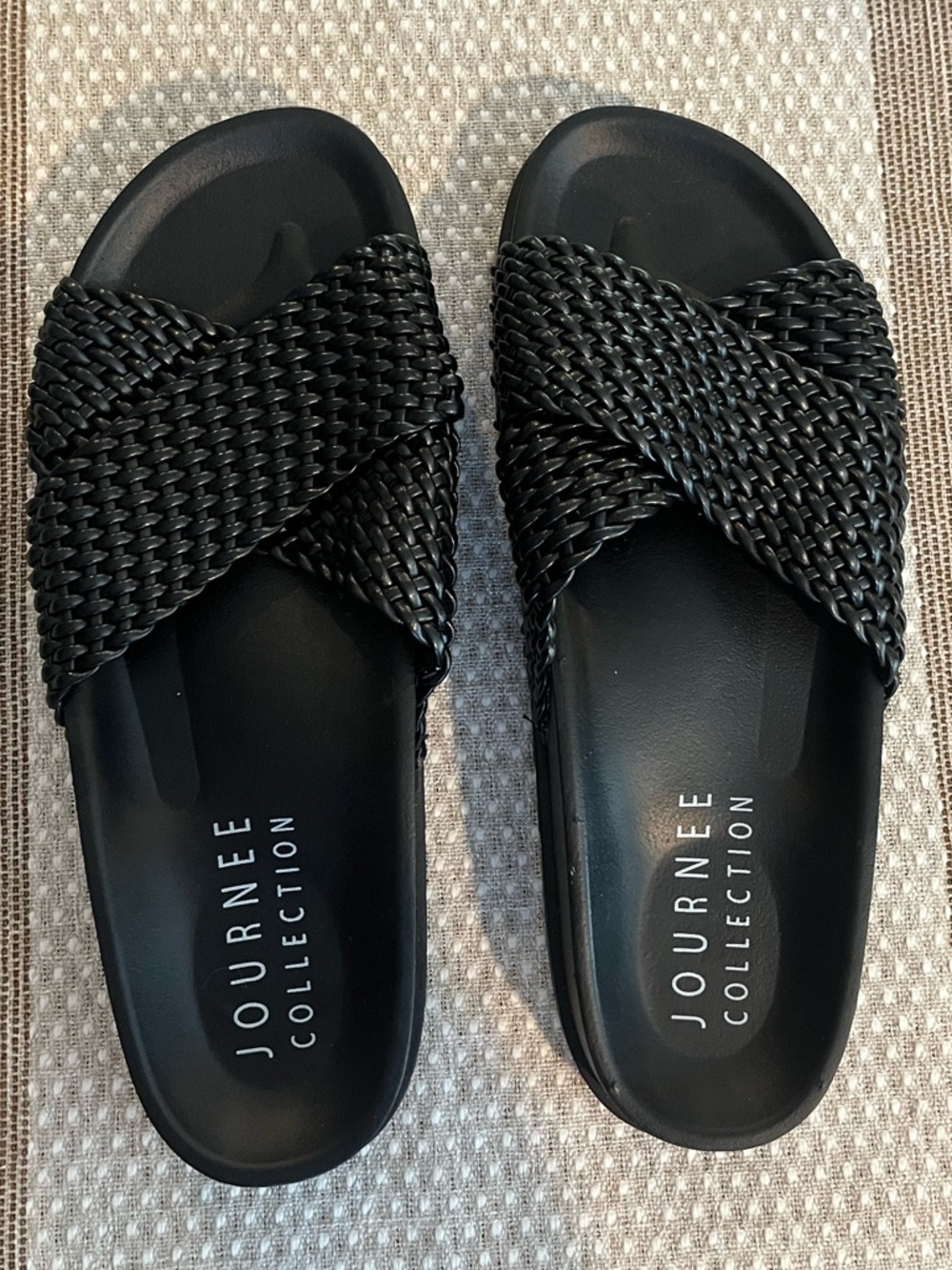 Black Woven Slide Sandals Criss Cross Comfort Slides Size 6